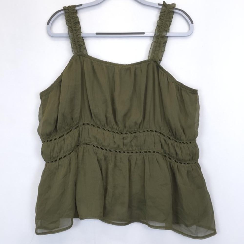 Old Navy Tank Top Womens 2XL Green Chiffon Ruffle Conifer Sleeveless Layered